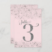 Blush Pink Silver Glitter Table Numbers Number 3 Kaart (Voorkant / Achterkant)