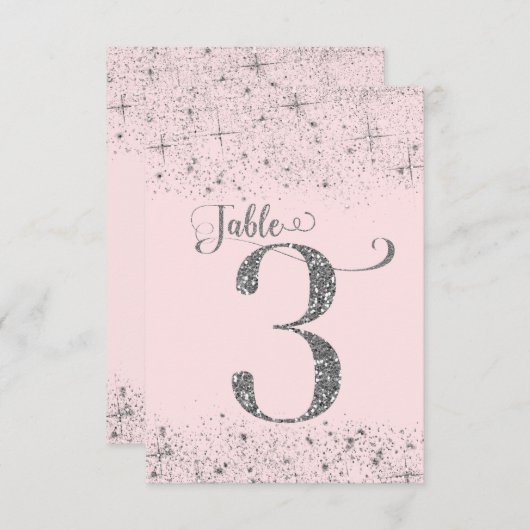 Blush Pink Silver Glitter Table Numbers Number 3 Kaart (Voorkant / Achterkant)