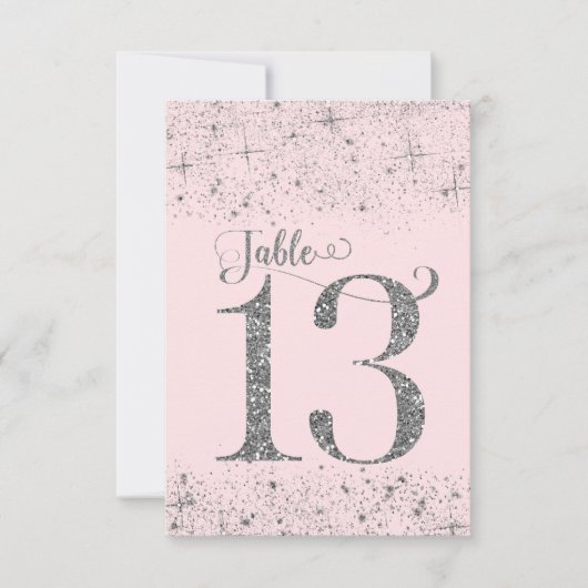 Blush Pink Silver Glitter Tafelnummers Nummer 13 (Voorkant)
