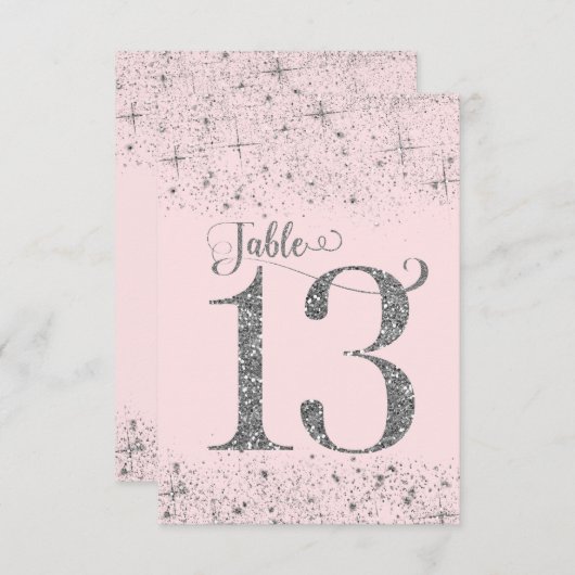 Blush Pink Silver Glitter Tafelnummers Nummer 13 (Voorkant / Achterkant)