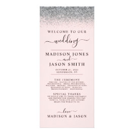 Blush Pink & Silver Glitter Wedding Program Reclamekaart