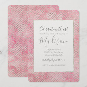 Blush Pink Silver Glitz Chevron Verjaardag Kaart