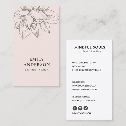 BLUSH PINK SILVER LOTUS SIMPLE REIKI SPIRITUEEL VISITEKAARTJE (Voorkant / Achterkant)
