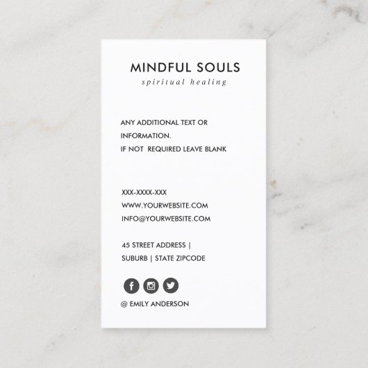 BLUSH PINK SILVER LOTUS SIMPLE REIKI SPIRITUEEL VISITEKAARTJE (Achterkant)