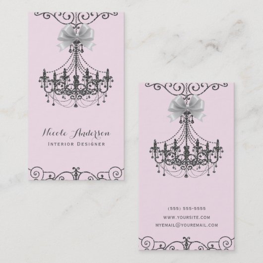 Blush Pink Silver White Bow  Glam Designer Visitekaartje (Voorkant / Achterkant)