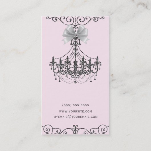 Blush Pink Silver White Bow  Glam Designer Visitekaartje (Achterkant)