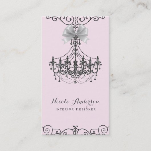 Blush Pink Silver White Bow Glam Designer Visitekaartje (Voorkant)