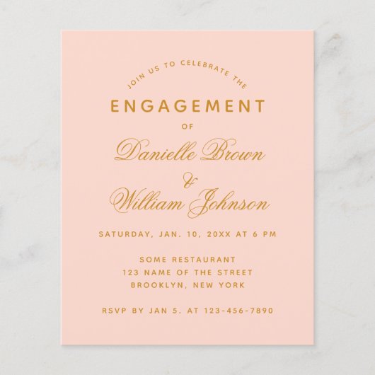 Blush Pink Simple Budget Verloving Invitation (Voorkant)