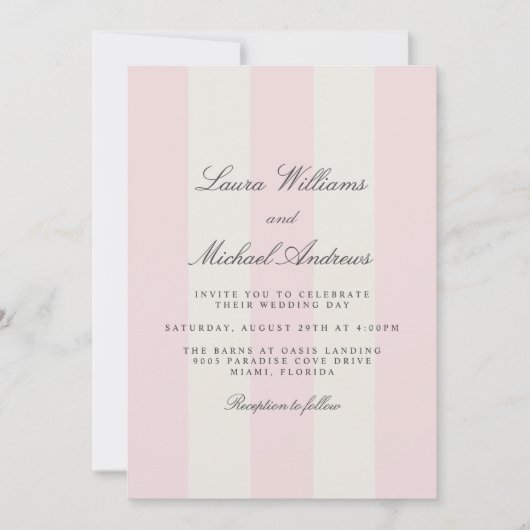 Blush Pink Simple Cabana Stripes Wedding Kaart (Voorkant)