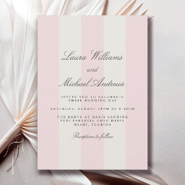 Blush Pink Simple Cabana Stripes Wedding Kaart
