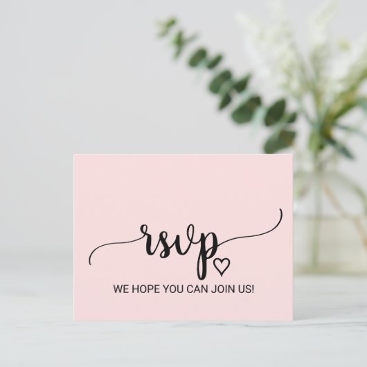 Blush Pink Simple Calligraphy Song Request RSVP Uitnodiging Briefkaart (Staand voorkant)