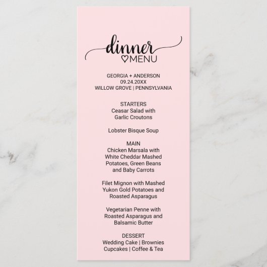 Blush Pink Simple Calligraphy WeddenMenu Menu (Voorkant)
