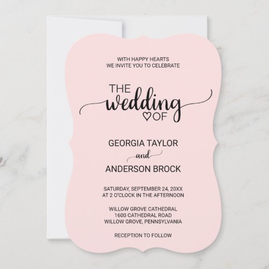 Blush Pink Simple Calligraphy Weddenschap Kaart (Voorkant)