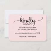 Blush Pink Simple Calligraphy Weddenschap Website  RSVP Kaartje (Achterkant)