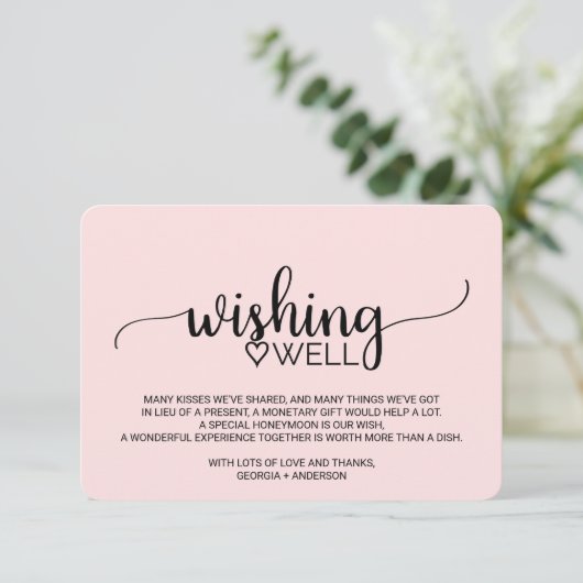 Blush Pink Simple Calligraphy Weddenschap Wishing  Informatiekaartje (Staand voorkant)