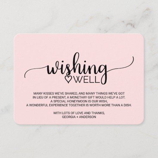 Blush Pink Simple Calligraphy Weddenschap Wishing  Informatiekaartje (Voorkant)