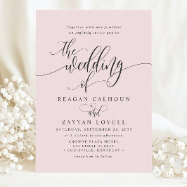 Blush Pink Simple Modern Script Wedding Kaart