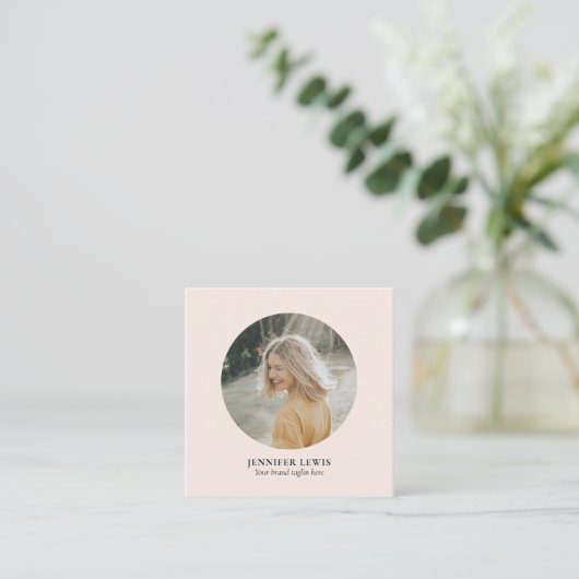 Blush Pink Simple Moderne Photo Social Media Vierkante Visitekaartje (Staand voorkant)