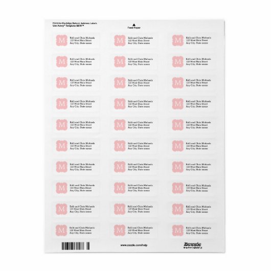 Blush Pink Simple Monogram Elegant Etiket (Full Sheet)