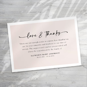 Blush Pink Simple Script begrafenis Bedankkaart