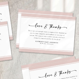 Blush Pink Simple Script begrafenis Bedankkaart