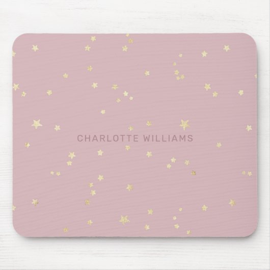 Blush Pink Sky Gold Stars Minimalistisch Monogram Muismat (Voorkant)