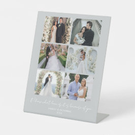 Blush Pink Slate Grey Valentine Rose Wedding Photo Reclamebord Met Voetstuk