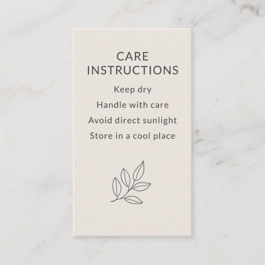 Blush Pink Small Business Care Instructions Visitekaartje (Voorkant)