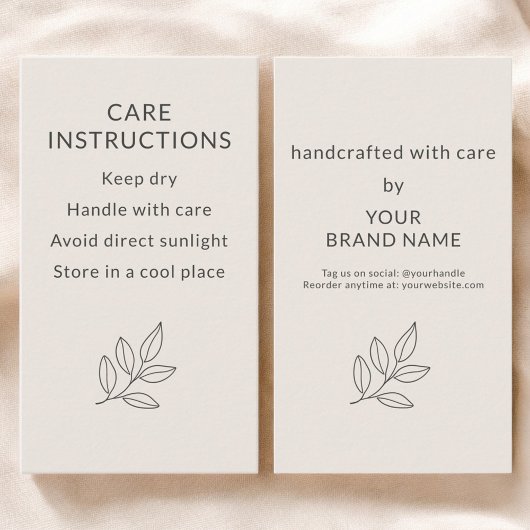 Blush Pink Small Business Care Instructions Visitekaartje