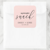 Blush Pink-snack aangepaste bruiloft in middernach Vierkante Sticker (Tas)