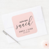 Blush Pink-snack aangepaste bruiloft in middernach Vierkante Sticker (Envelop)