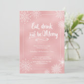 Blush Pink sneeuwflake kerstfeest Uitnodiging (Staand voorkant)