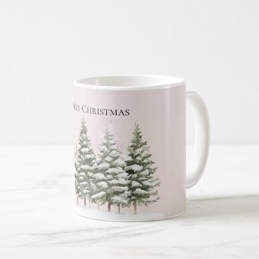 Blush Pink Snow Christmas Trees Koffiemok (Voorkant rechts)
