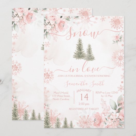 Blush Pink Snow in Love Snowflake Bridal Shower Kaart (Voorkant / Achterkant)