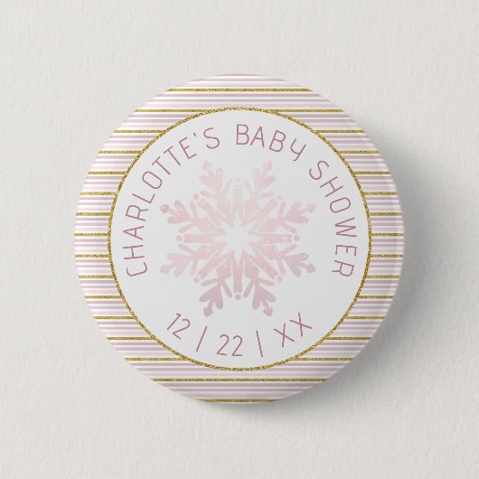 Blush Pink Snowflake Baby shower Button (Voorkant)