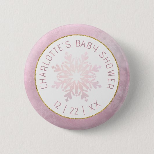 Blush Pink Snowflake Baby shower Button (Voorkant)