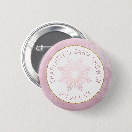 Blush Pink Snowflake Baby shower Button (Voorkant /achterkant)