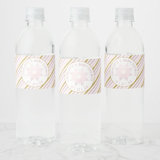 Blush Pink Snowflake Winter Water Bottle Label Waterfles Etiket (Flessen)