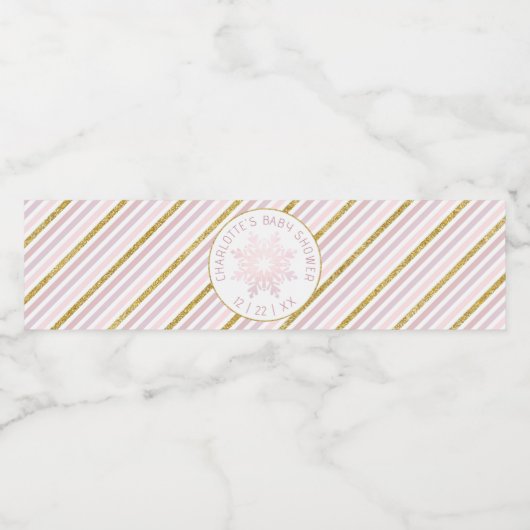 Blush Pink Snowflake Winter Water Bottle Label Waterfles Etiket (Enkel label)