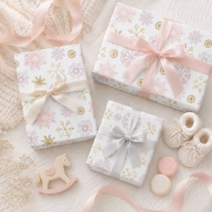 Blush Pink Snowflake Winter Wrapping Paper Cadeaupapier