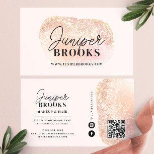 Blush Pink Social Media QR Code Glitter Visitekaartje