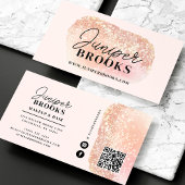 Blush Pink Social Media QR Code Glitter Visitekaartje