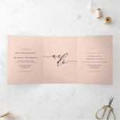 Blush Pink Soft Minimalist Modern Formal Wedding Drieluik Kaart (Binnen)