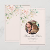 Blush Pink Soft Waterverven Foto Floral Wedding Save The Date (Voorkant / Achterkant)