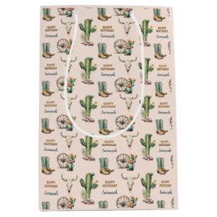 Blush Pink Southwest Desert Cactus Happy Birthday Medium Cadeauzakje