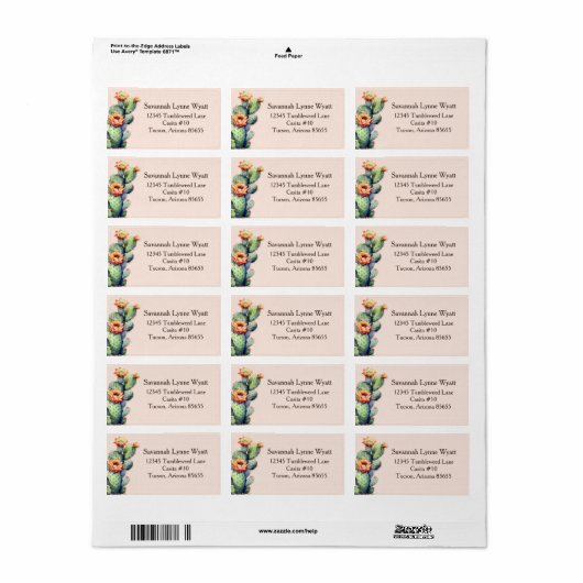 Blush Pink Southwest Floral Cactus Desert Theme Etiket (Full Sheet)