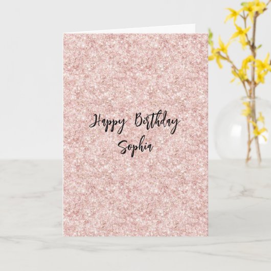 Blush Pink Sparkle Glitter Birthday Kaart (Gele Bloem)