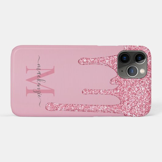 Blush Pink Sparkle Glitter Drift Monogram Case-Mate iPhone Case (Achterkant (horizontaal))