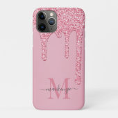  Blush Pink Sparkle Glitter Drift Monogram Case-Mate iPhone Case (Achterkant)