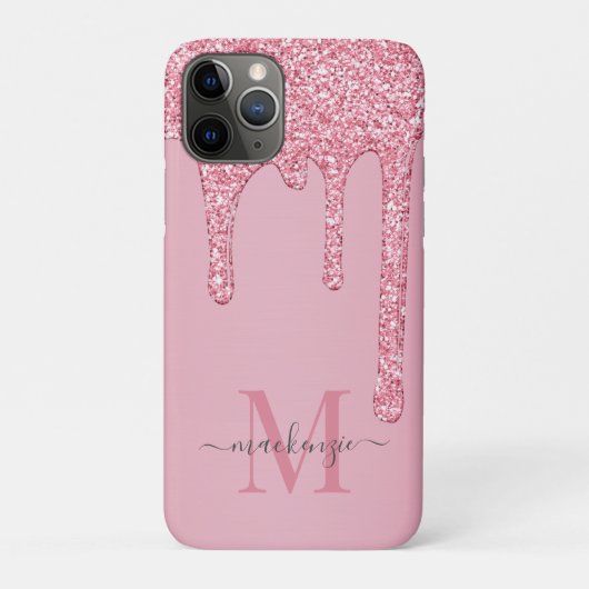  Blush Pink Sparkle Glitter Drift Monogram Case-Mate iPhone Case (Achterkant)